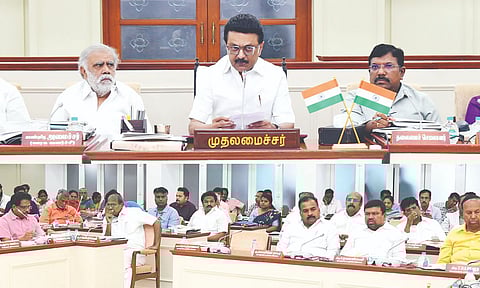CM Stalin and Rural Development Minister I Periyasamy at the DISHA Committee meeting in Chennai on Friday