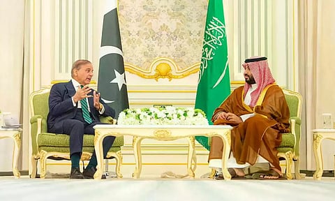 &nbsp;Shehbaz Sharif with Mohammed bin Salman bin Abdulaziz Al Saud (Image/X)