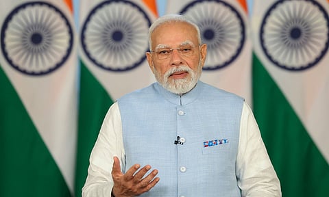 Prime Minister Narendra Modi addresses the nation on the eve of Navratri, the day from when the GST rate cuts will kick in. (PTI)&nbsp;