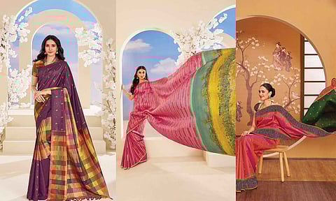 Natural muppagam saree, Lino Van Gogh pallu, Reversible silk