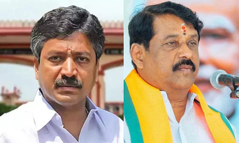 AIADMK Rajya Sabha MP and former minister C Ve Shanmugam, State BJP leader Nainar Nagenthran (L-R)