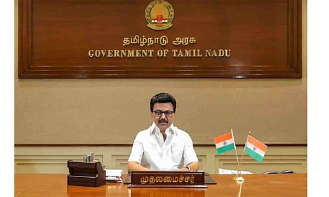Tamil Nadu Chief Minister M. K. Stalin addresses a virtual press conference regarding the Karur stampede (PTI)&nbsp;