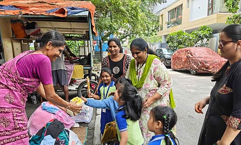 Children from EuroKids Kotturpuram participating in Daan Utsav