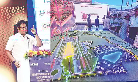 Minister for Industries TRB Rajaa; Model of the Parandur greenfield airport&nbsp;