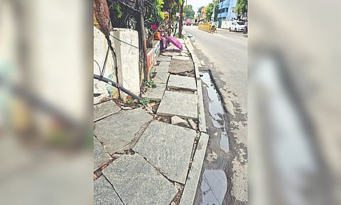 The dilapidated pavement along Rajendra Prasad Road in Chromepet