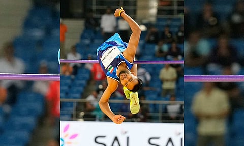 &nbsp;India's Praveen Kumar competes in the Men's High Jump T64 event during the World Para Athletics Championships 2025, at Jawaharlal Nehru Stadium, in New Delhi, Saturday (PTI)