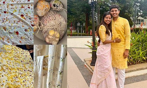 House of Murah works with pure silk; Bhuvana and her husband in eco-printed clothes&nbsp;