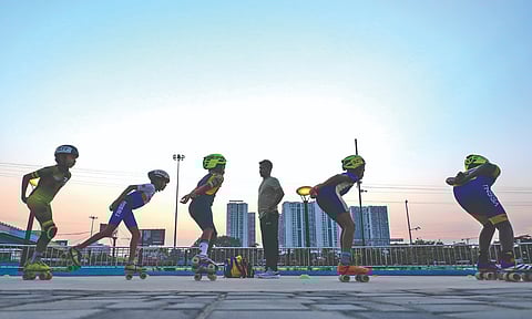 Children skating at the Eco Park on Tuesday evening