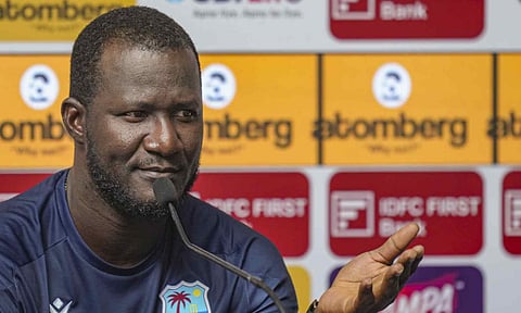 West Indies' coach Daren Sammy addresses a press conference, ahead of the second and final Test cricket match of the series between India and West Indies, in New Delhi, Wednesday, Oct. 8, 2025 (PTI)&nbsp;