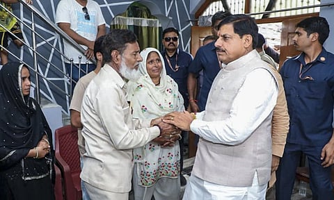 Madhya Pradesh Chief Minister Mohan Yadav meets family members of the children who died due to suspected renal failure (PTI)