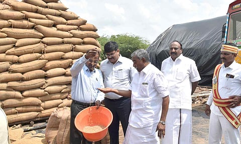 TNCSC Managing Director A Annadurai inspects a DPC in Tiruvarur on Wednesday&nbsp;