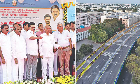 Chief Minister MK Stalin inaugurating the GD Naidu elevated highway for public use in Coimbatore on Thursday