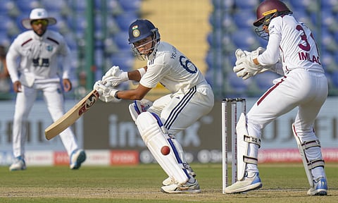 India's Yashasvi Jaiswal plays a shot on day one of the second and final Test cricket match of a series between India and West Indies, at the Arun Jaitley Stadium, in New Delhi, Friday, Oct. 10, 2025 (Photo: PTI)