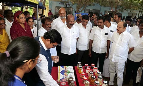 Health Minister Ma Subramanian inspects the “Nalam Kaakkum Stalin” health camp at Vellakkal Government Higher Secondary School in Chengalpattu, on Saturday&nbsp;