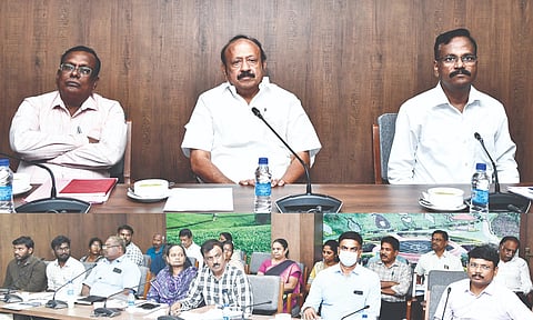 State Minister for Agriculture and Farmers’ Welfare MRK Panneerselvam chairs review meeting on Tuesday
