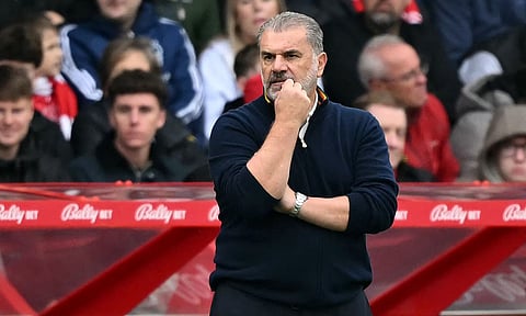Ange Postecoglou reacts after his team conceded a goal against Chelsea