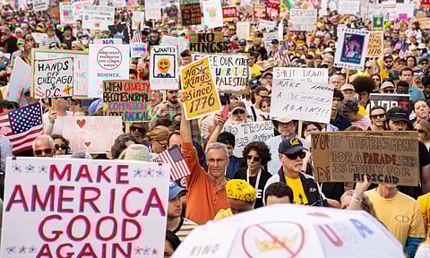 Crowds gather to listen to Sen. Bernie Sanders, I-Vt., during a No Kings protest in Washington (AP)