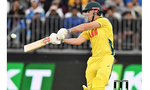 Mitchell Marsh plays a shot during the match&nbsp;