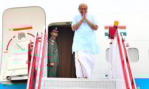 Vice President CP Radhakrishnan upon his arrival in Coimbatore, Tamil Nadu (PTI)