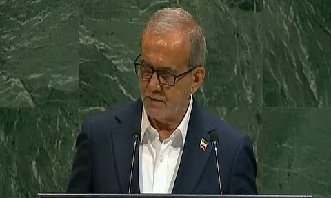 A file photo of Iran President Masoud Pezeshkian (Photo credit/UNGA 2025)