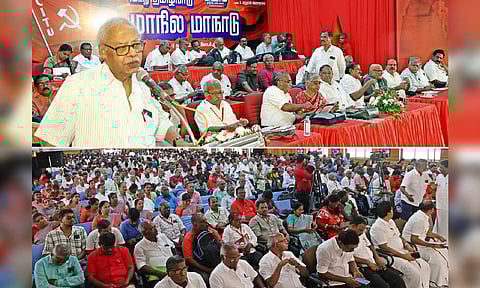Tapan Sen addressing the 16th state CITU conference in Coimbatore on Thursday
