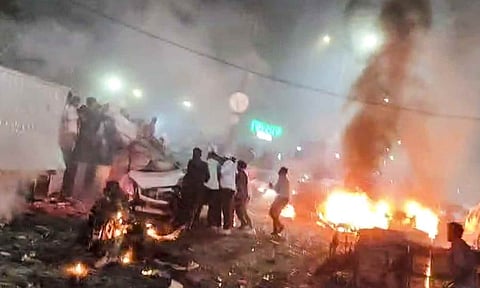 Rescue work underway after a blast occurred in a parked car near Red Fort, in New Delhi, Monday, Nov. 10, 2025 (PTI)&nbsp;