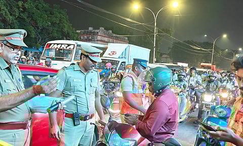 Police conduct vehicle inspection in Chennai