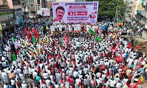 DMK and allies stage statewide protest against ECI