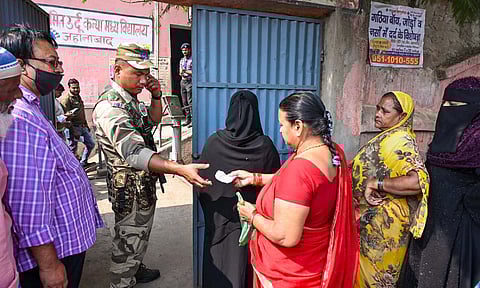 Polling station during the second and final phase of the Bihar Assembly elections (PTI)