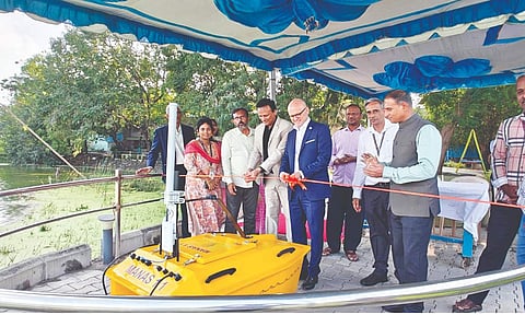 The Autonomous Surface Craft, MANAS 1.1, being inaugurated at the Foundation Day event on Wednesday
