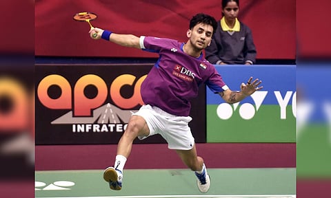 Lakshya Sen returns a shot during his match