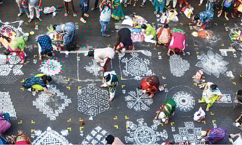 Chennaiites from different neighbourhoods across the city, participate in the kolam contest, which is organised as a part of Mylapore Festival (Photo: Hemanathan M)