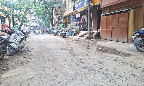 Muddy surface of Alwarpet Street turns slushy when it rains, making it risky for motorists to navigate.&nbsp;