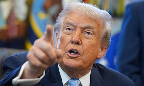 President Donald Trump answers questions from reporters during a meeting with the White House task force on the 2026 FIFA World Cup in the Oval Office of the White House, Monday, Nov. 17, 2025, in Washington. (AP)&nbsp;