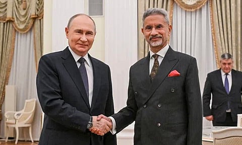 External Affairs Minister S Jaishankar during a meeting with Russian President Vladimir Putin in Moscow (PTI)