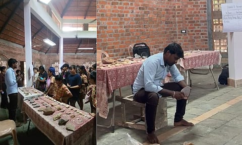 (L_R) Pic from the workshop,  Anbazhagan K, an experimental archaeologist from the University of Madras