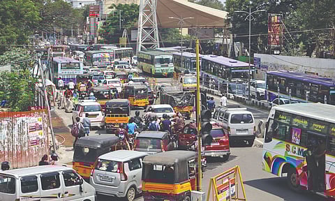Traffic snarls in different parts of Coimbatore city have become order of the day