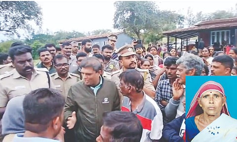 Angry villagers demand steps to enhance surveillance following the tiger attack in Gudalur; victim Nagiammal