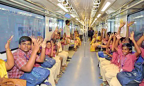 Special students enjoying the Metro train ride on Tuesday