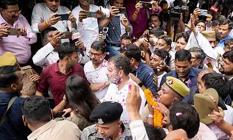 Sultanpur: Congress leader Rahul Gandhi on his way to appear at a district court in connection with a defamation case in Sultanpur, Friday, July 26, 2024. (PTI)&nbsp;