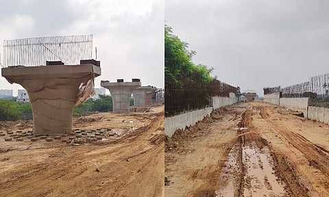 Ongoing road construction work along The Koraiyar in Tiruchy, on Wednesday