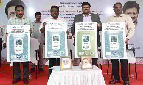 TN Minister SS Sivasankar on Thursday launched the digital version of the MTC's monthly travel passes&nbsp;