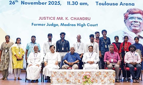 Justice K Chandru presiding over the Indian Constitution Day celebrations at St Joseph’s College in Tiruchy on Thursday