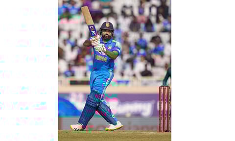 India's Rohit Sharma plays a shot during the first ODI cricket match of a series between India and South Africa, at JSCA International Stadium Complex, in Ranchi, Jharkhand, Sunday, Nov. 30, 2025 (PTI)&nbsp;