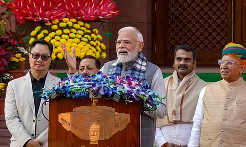 Prime Minister Narendra Modi addresses the media on the first day of the Winter Session of Parliament, in New Delhi (PTI)