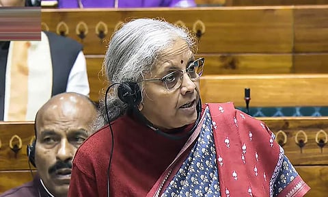 Union Finance Minister Nirmala Sitharaman speaks in Parliament, in New Delhi