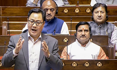 Union Minister Kiren Rijiju speaks during the Winter Session of Parliament, in New Delhi, Tuesday, Dec. 2, 2025. (PTI)&nbsp;