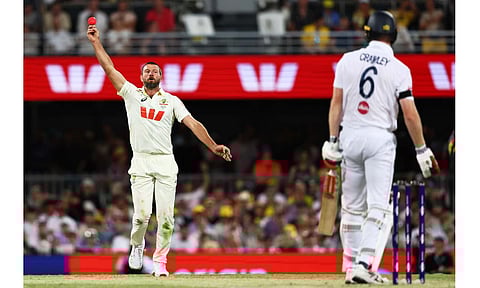 Australia's Michael Neser celebrates after takes the catch to get England's Zak Crawley out during the second Ashes cricket test match between Australia and England in Brisbane, Saturday, Dec. 6, 2025 (PTI)&nbsp;