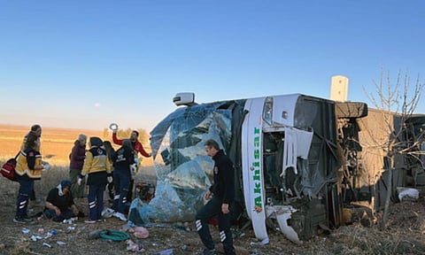 Crashed bus in Turkey's southeastern Osmaniye province (Photo: IANS)