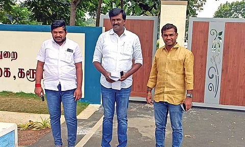 Kongu Ilaignar Peravai office-bearers after appearing before the CBI for inquiry in Karur on Sunday
